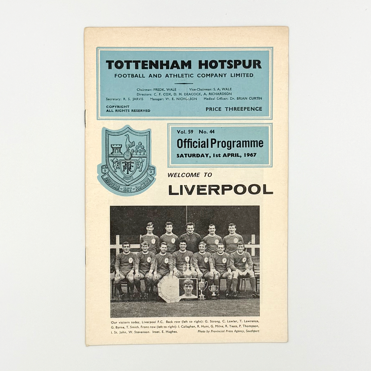 Tottenham Hotspur vs Liverpool Programme (1 April 1967)