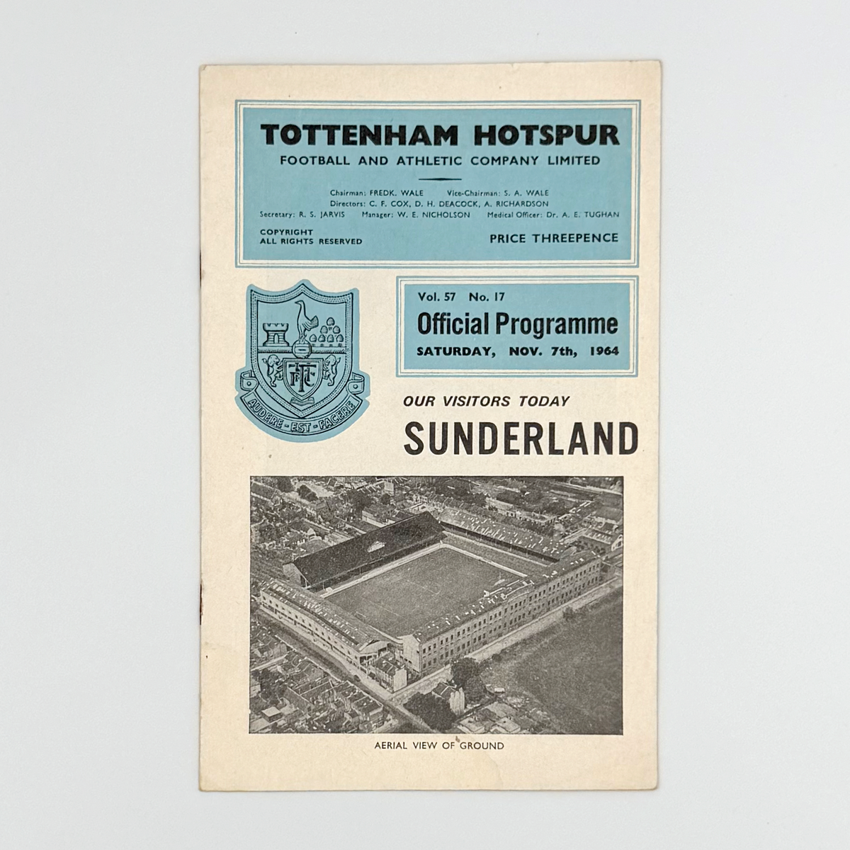 Tottenham Hotspur vs Sunderland Programme (7 November 1964)