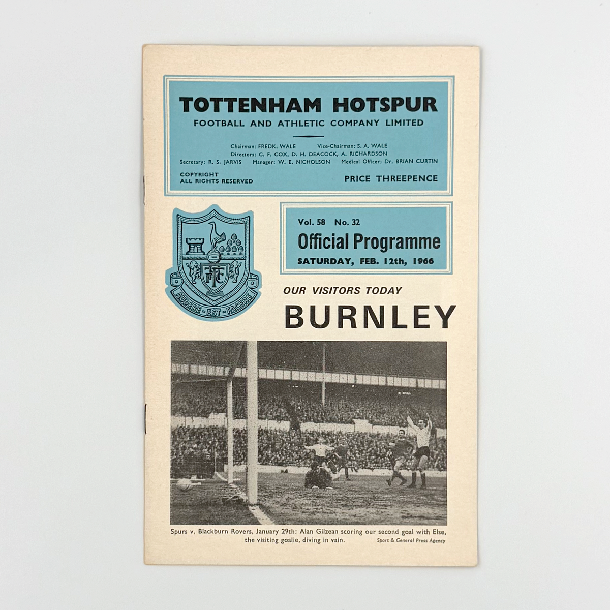 Tottenham Hotspur vs Burnley Programme (12 February 1966)