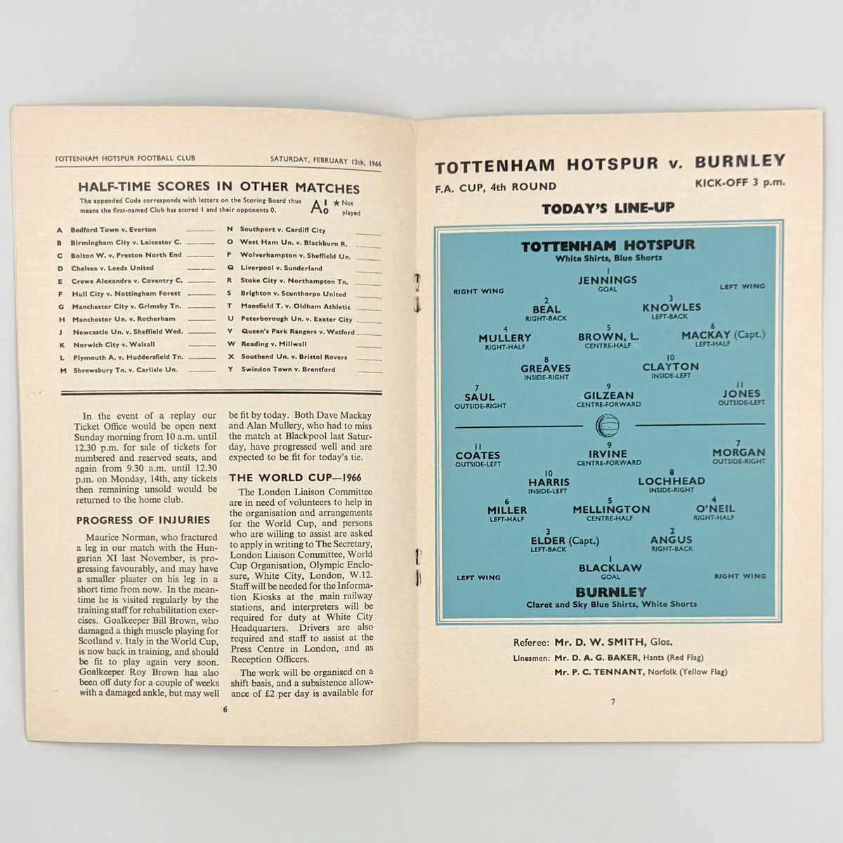 Tottenham Hotspur vs Burnley Programme (12 February 1966)