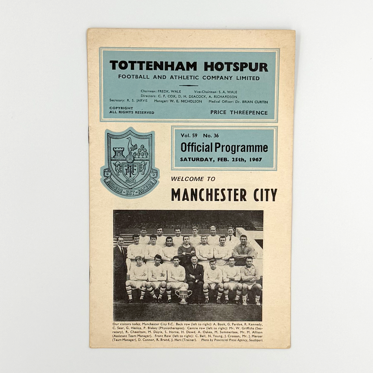 Tottenham Hotspur vs Manchester City Programme (25 February 1967)