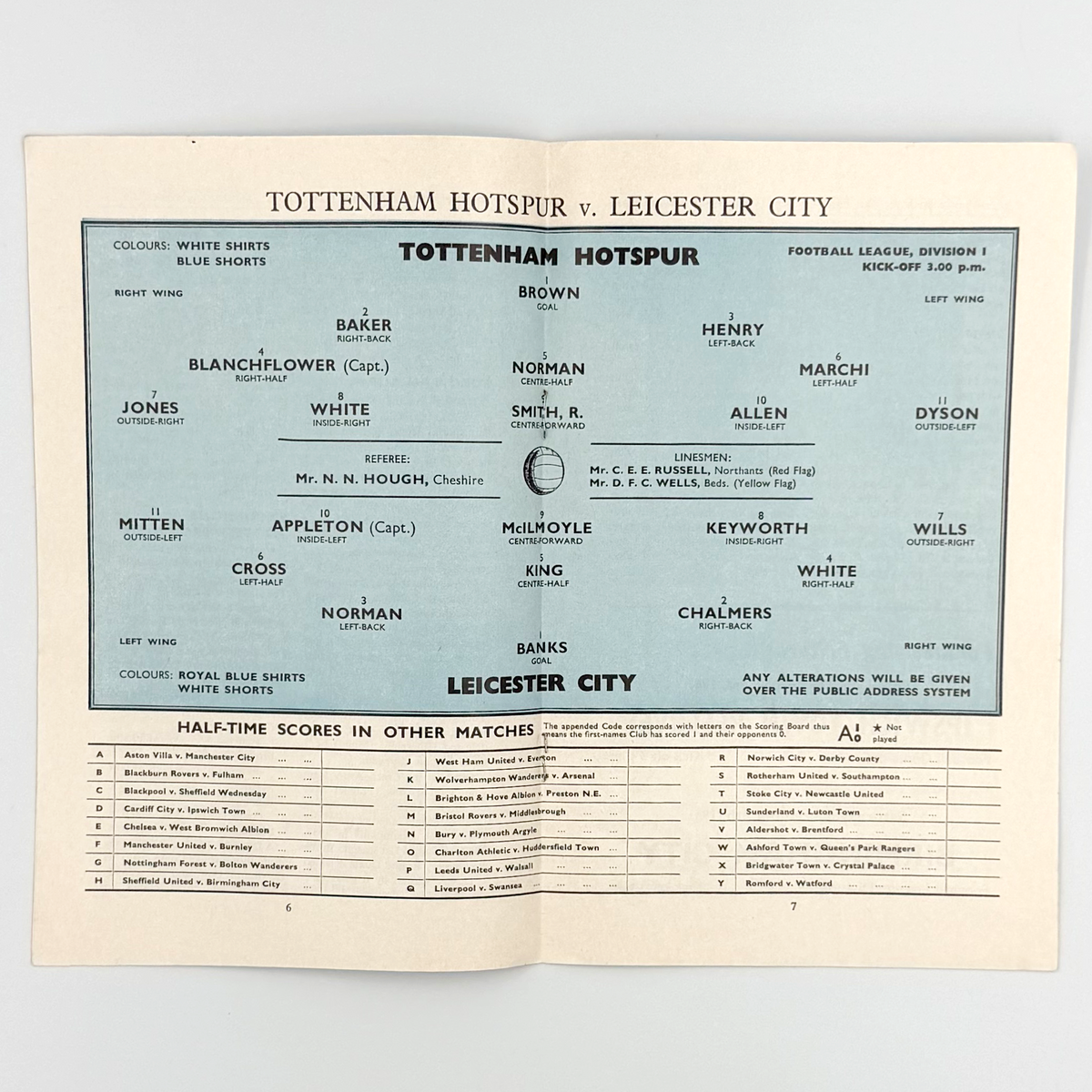Tottenham Hotspur vs Leicester City Programme (25 November 1961)