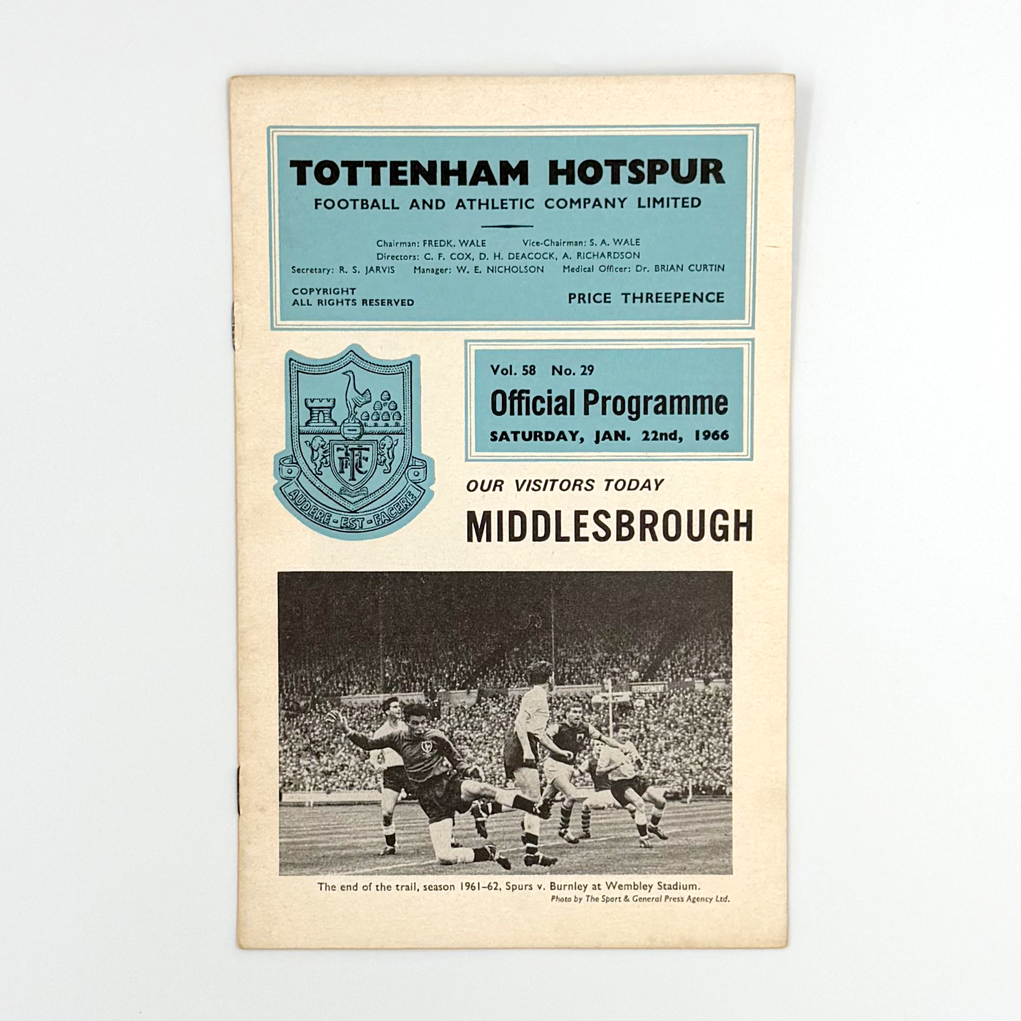 Tottenham Hotspur vs Middlesbrough Programme (22 January 1966)