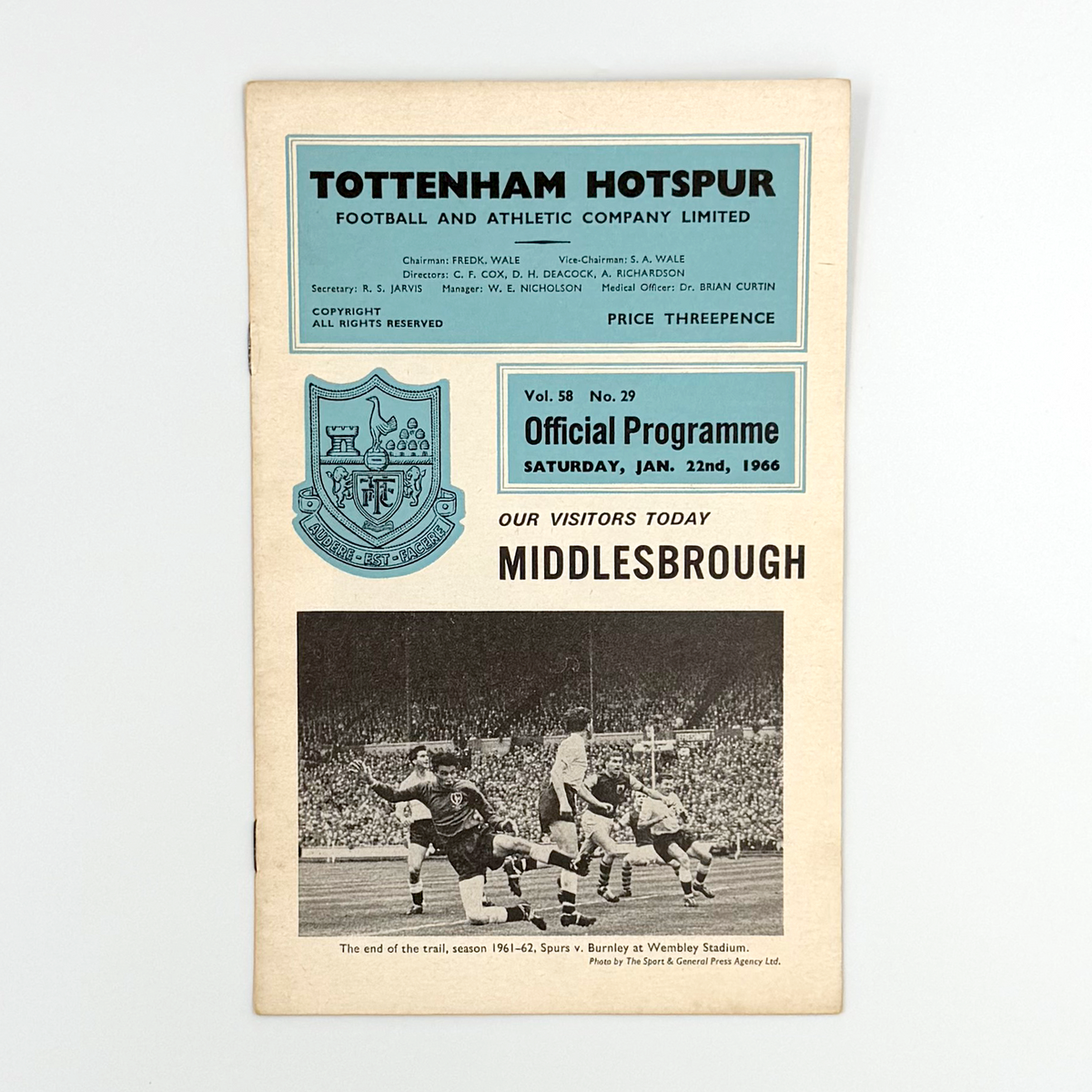 Tottenham Hotspur vs Middlesbrough Programme (22 January 1966)