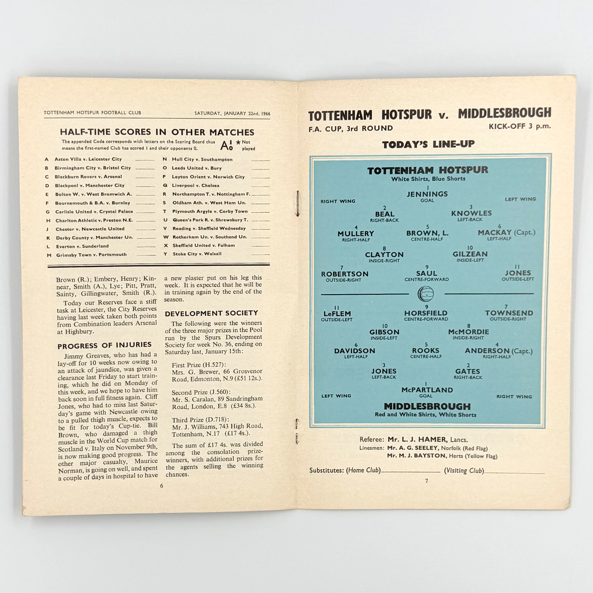 Tottenham Hotspur vs Middlesbrough Programme (22 January 1966)