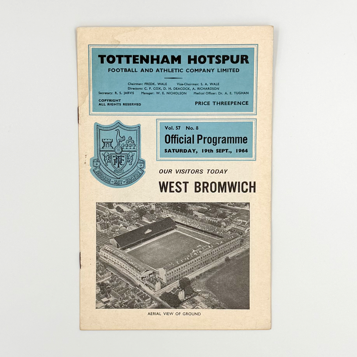 Tottenham Hotspur vs West Bromwich Albion Programme (19 September 1964)