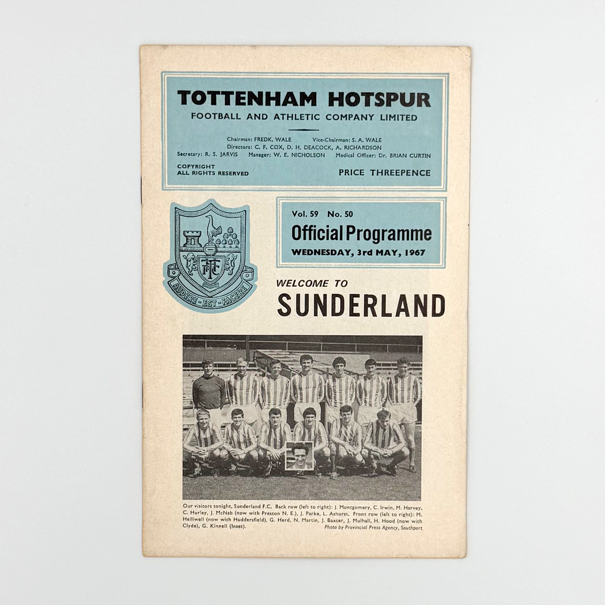 Tottenham Hotspur vs Sunderland Programme (3 May 1967)