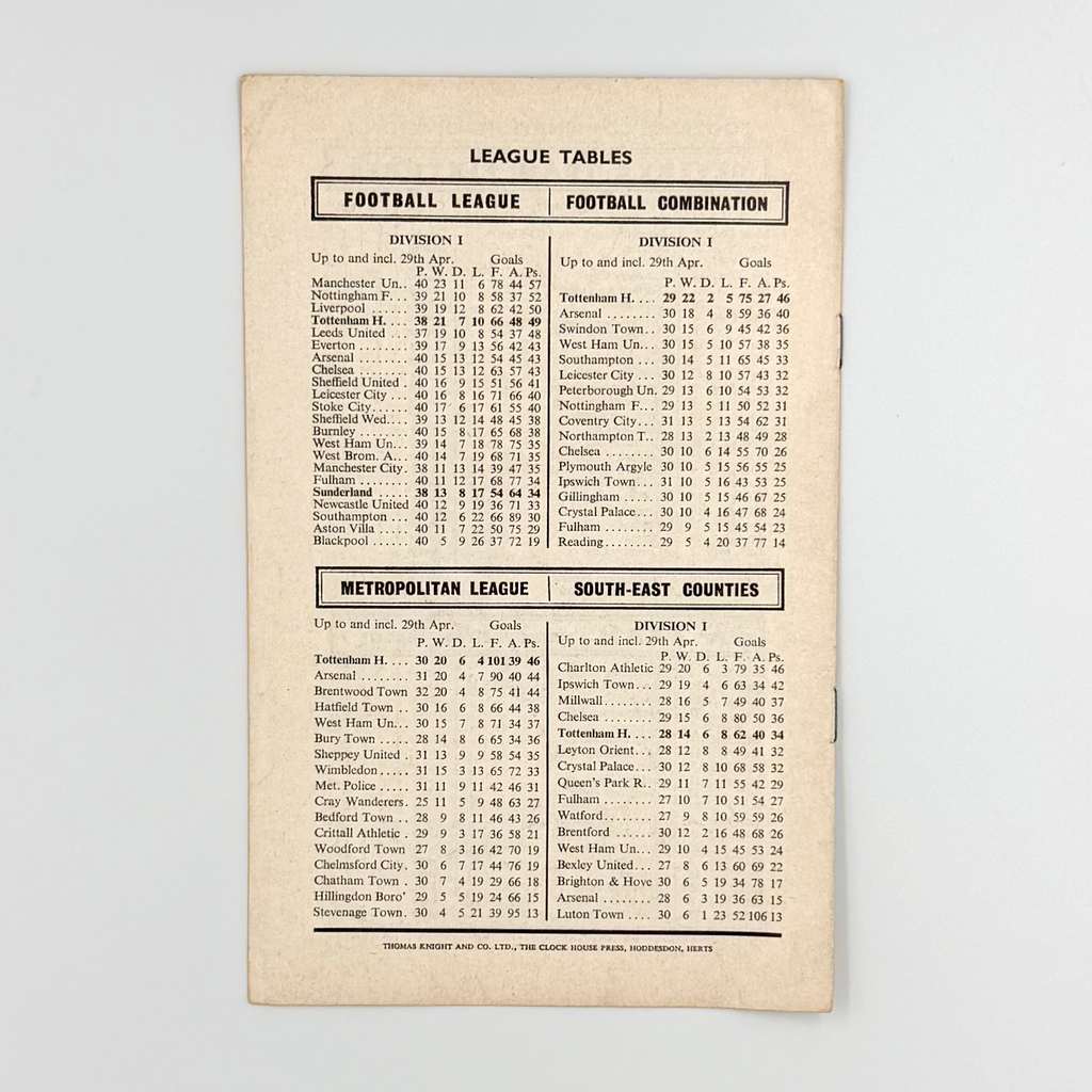 Tottenham Hotspur vs Sunderland Programme (3 May 1967)