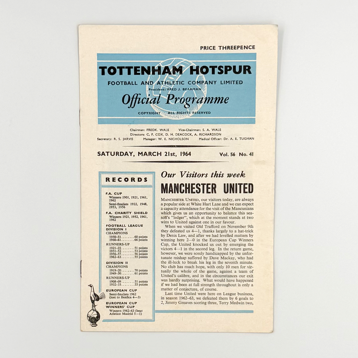 Tottenham Hotspur vs Manchester United Programme (21 March 1964)
