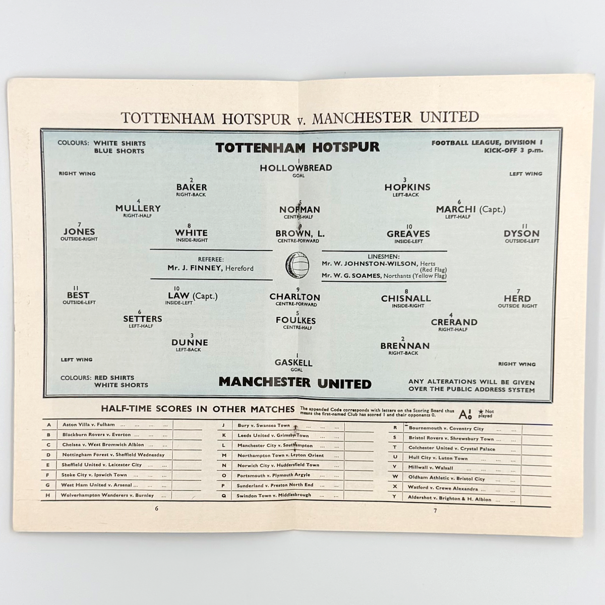 Tottenham Hotspur vs Manchester United Programme (21 March 1964)
