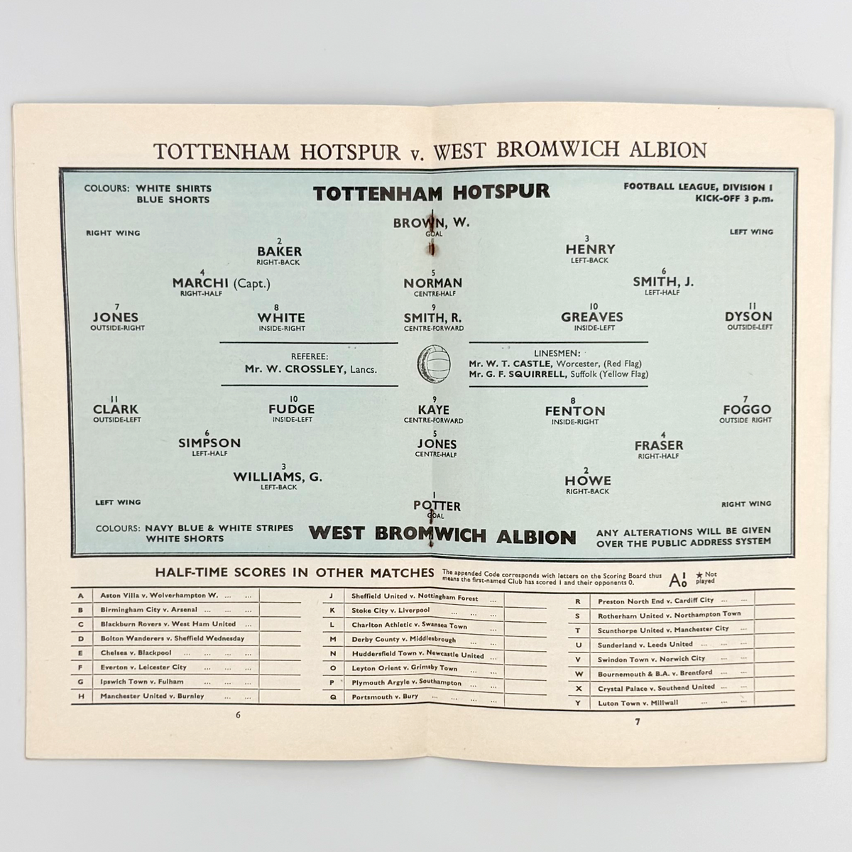 Tottenham Hotspur vs West Bromwich Albion Programme (28 December 1963)