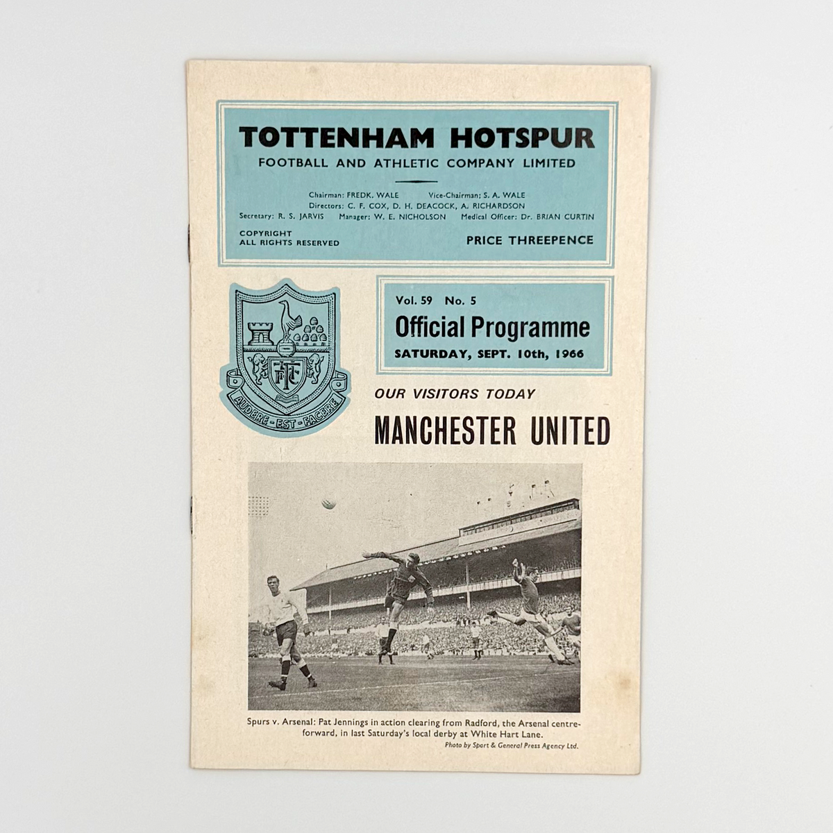 Tottenham Hotspur vs Manchester United Programme (10 September 1966)