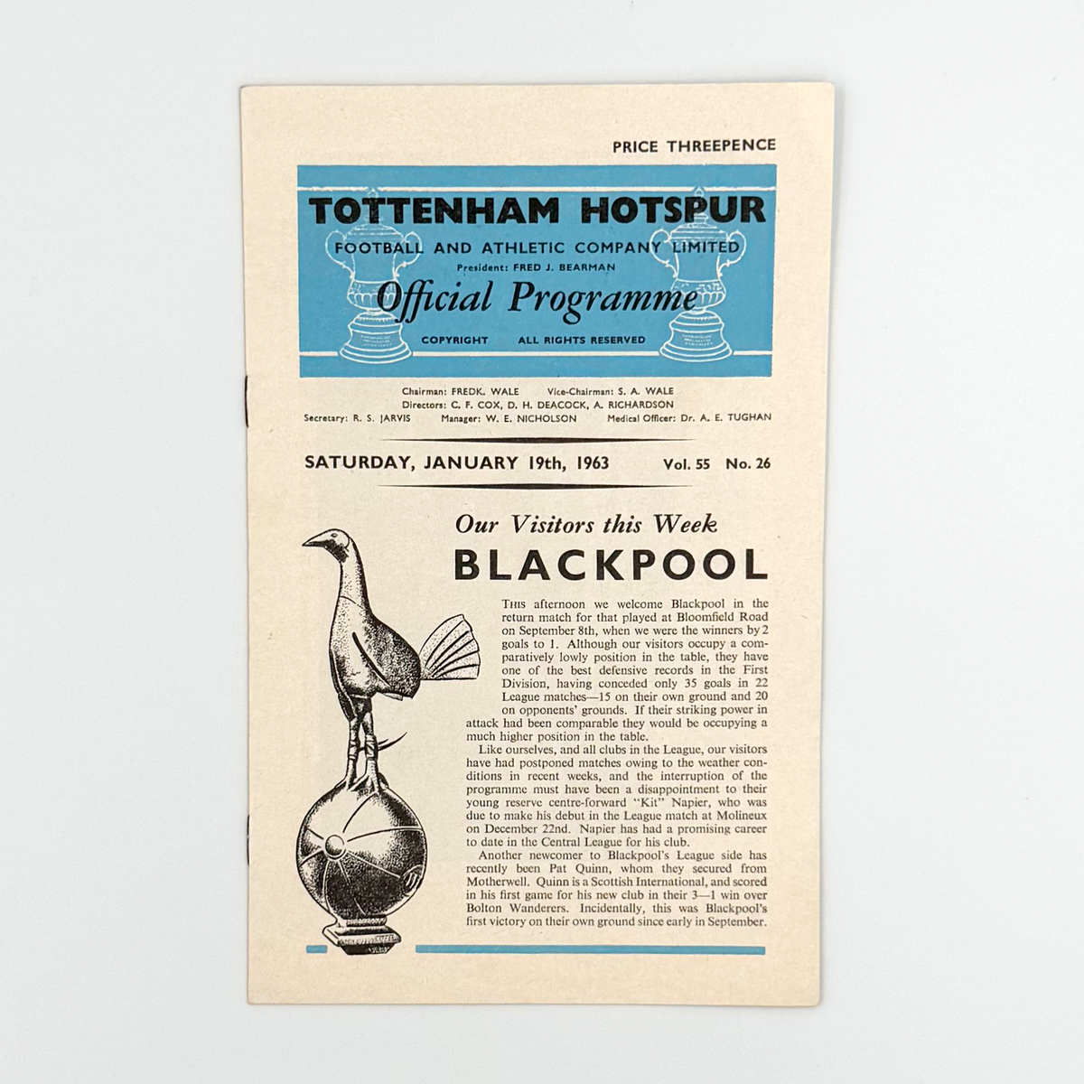 Tottenham Hotspur vs Blackpool Programme (19 January 1963)