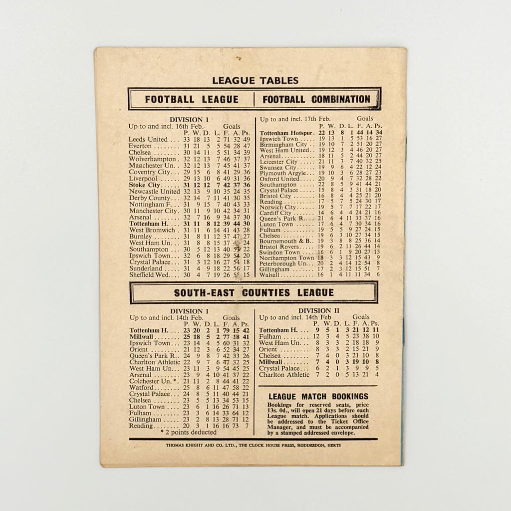 Tottenham Hotspur vs Stoke City Programme (21 February 1970)