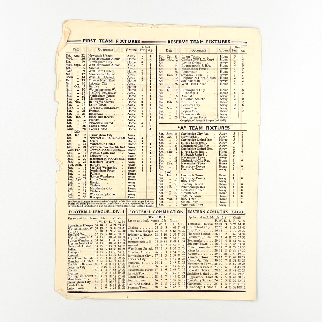 Tottenham Hotspur vs Fulham Programme (19 March 1960)