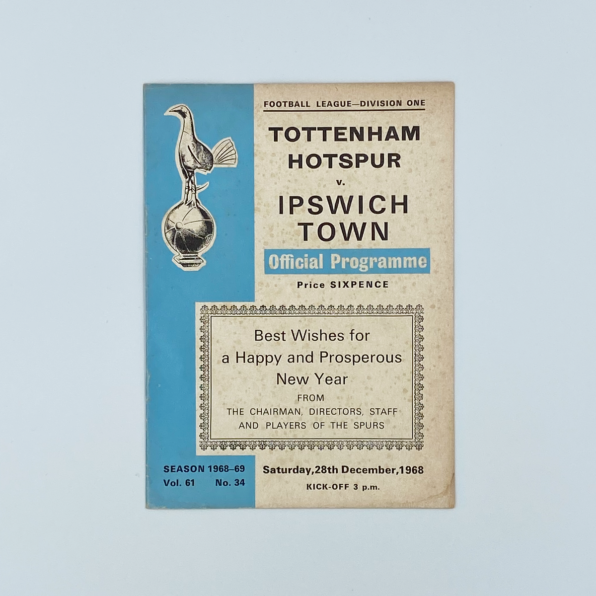 Tottenham Hotspur vs Ipswich Town Programme (28 December 1968)