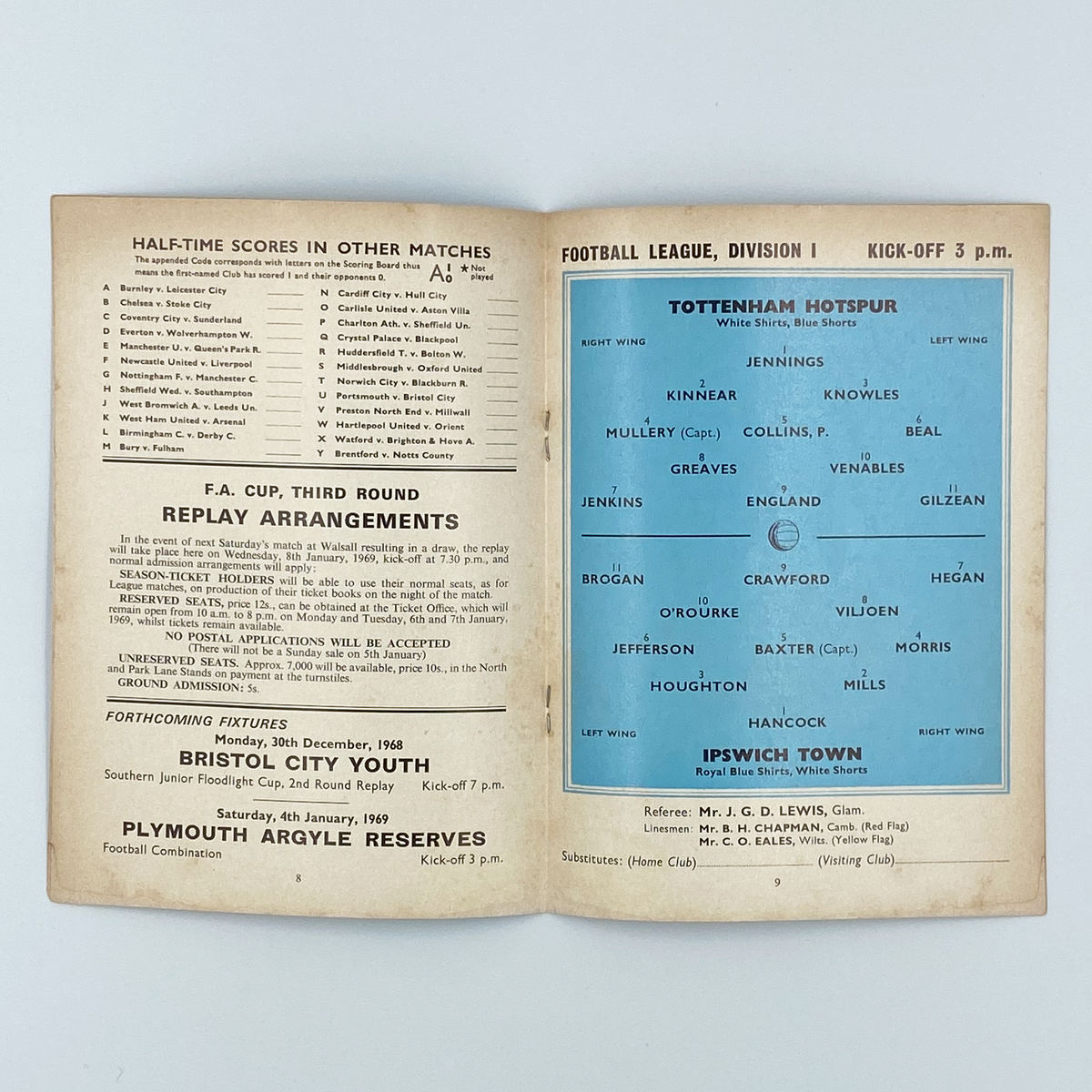 Tottenham Hotspur vs Ipswich Town Programme (28 December 1968)
