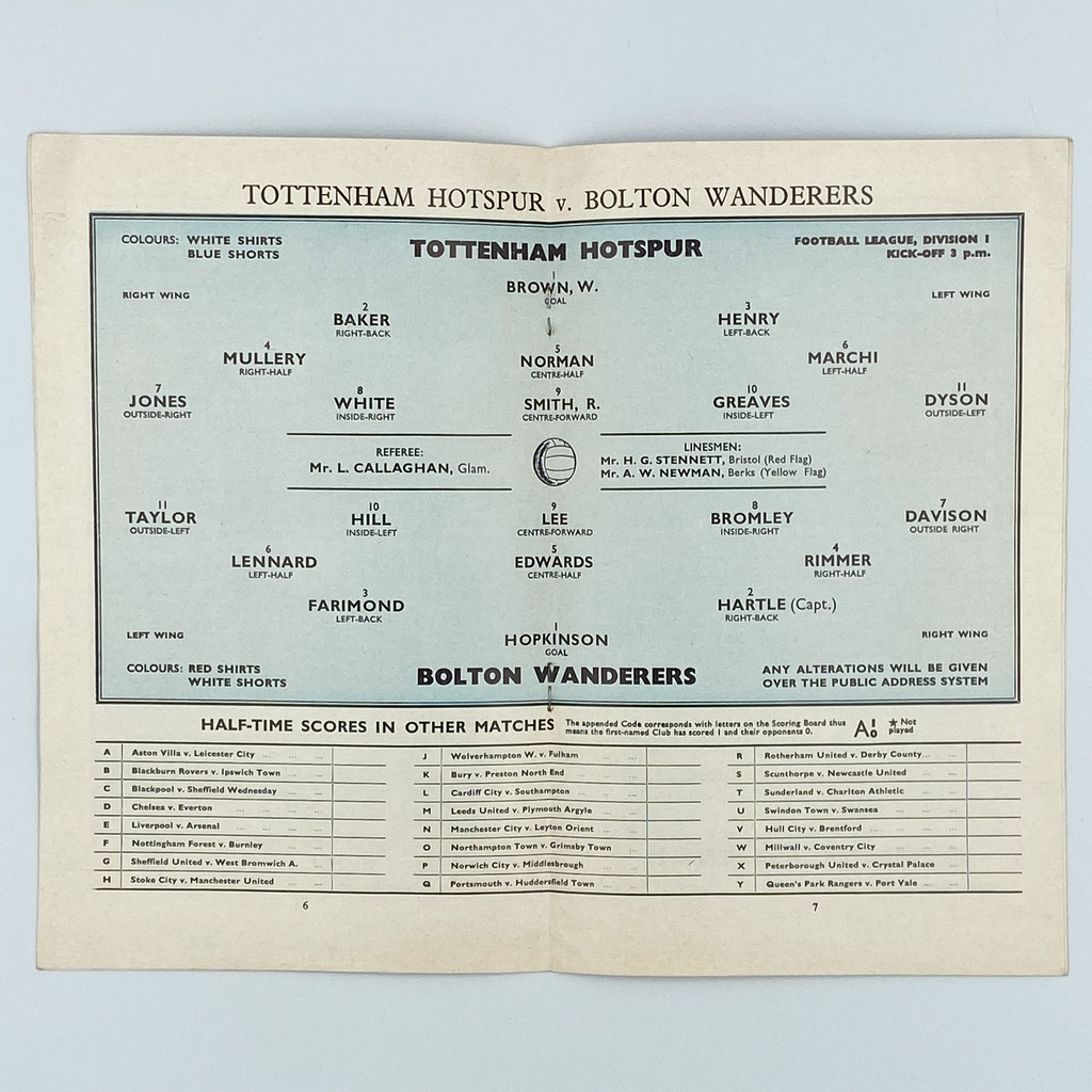 Tottenham Hotspur vs Bolton Wanderers Programme (18 April 1964)