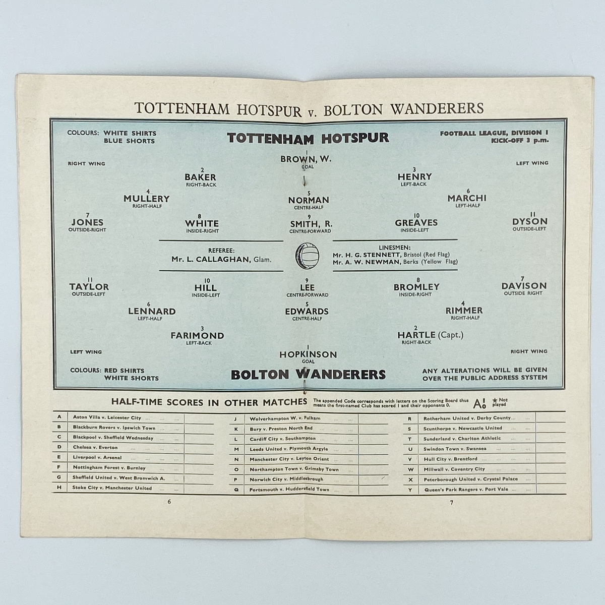 Tottenham Hotspur vs Bolton Wanderers Programme (18 April 1964)