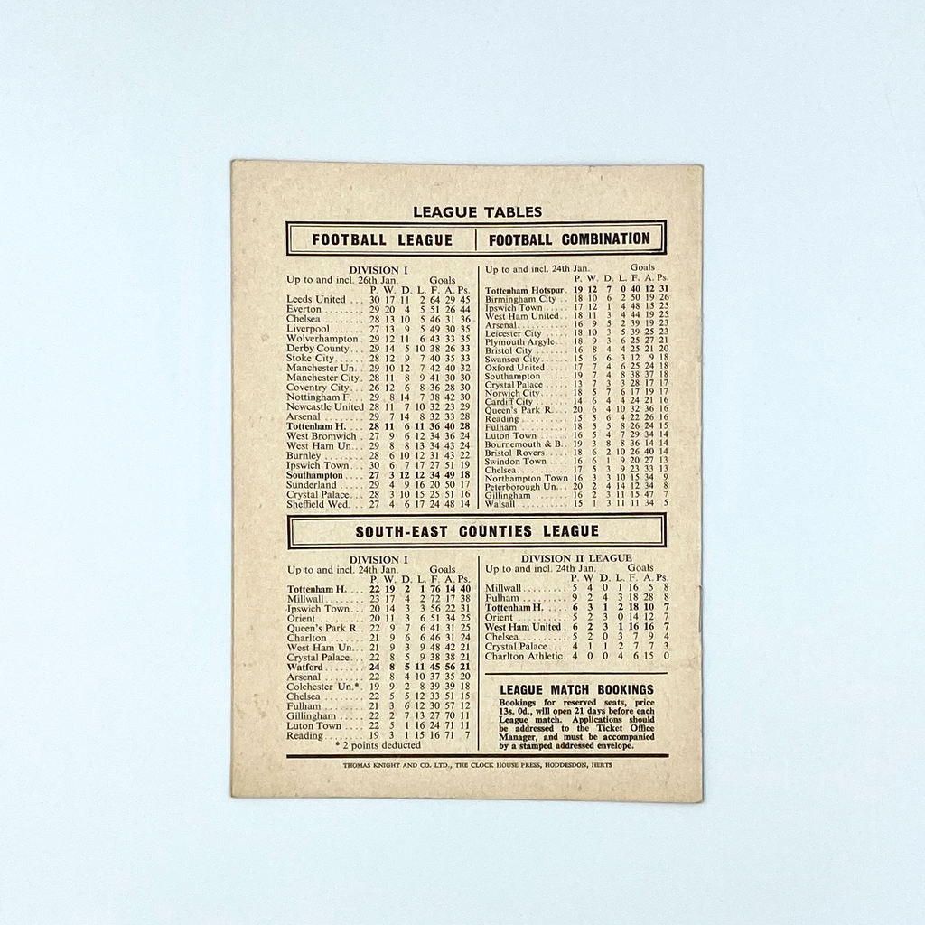 Tottenham Hotspur vs Southampton Programme (31 January 1970)