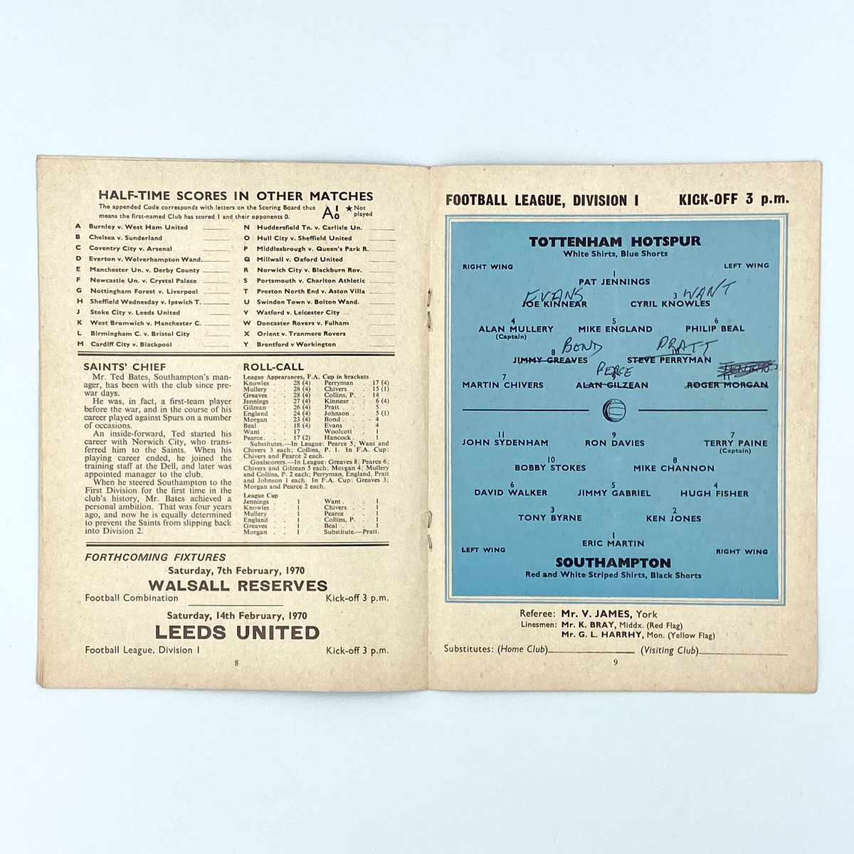 Tottenham Hotspur vs Southampton Programme (31 January 1970)