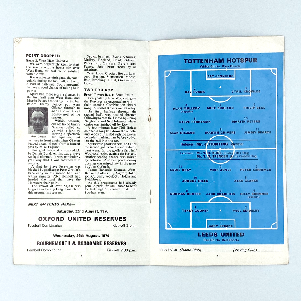 Tottenham Hotspur vs Leeds United Programme (19 August 1970)