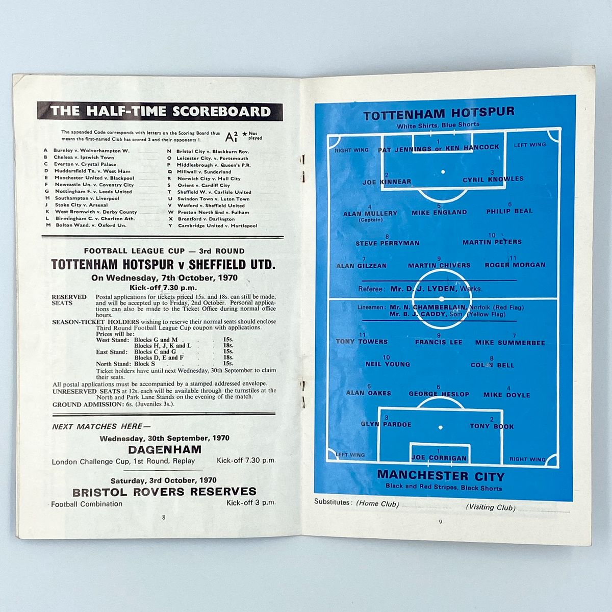 Tottenham Hotspur vs Manchester City Programme (26 September 1970)