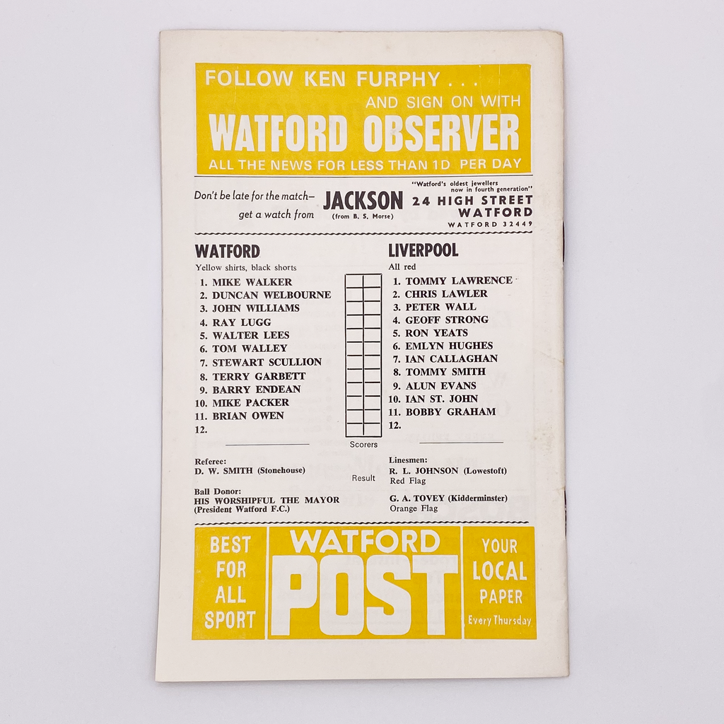 Watford vs Liverpool Programme (21 February 1970)