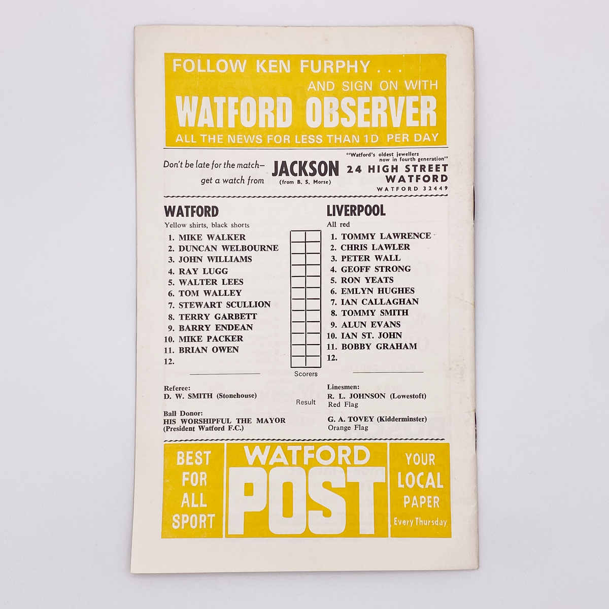 Watford vs Liverpool Programme (21 February 1970)