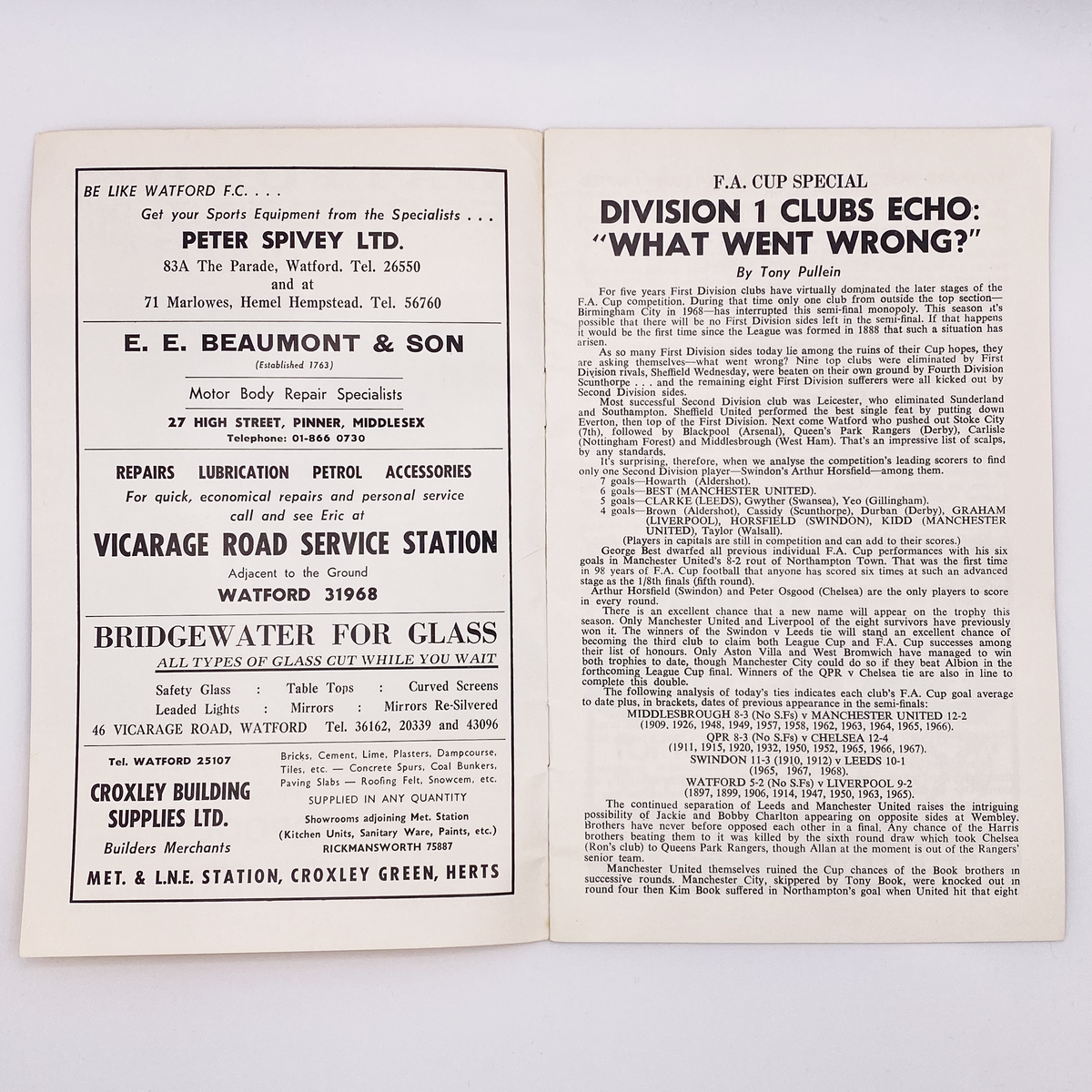 Watford vs Liverpool Programme (21 February 1970)