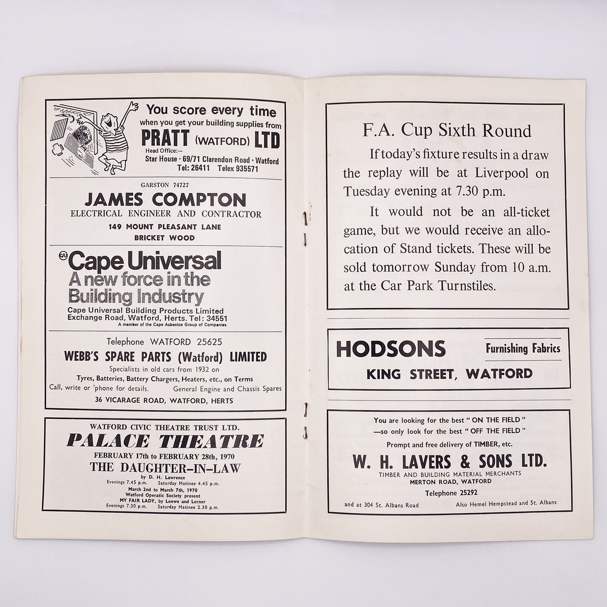 Watford vs Liverpool Programme (21 February 1970)