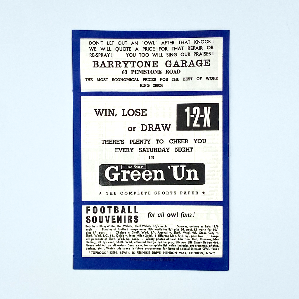 Sheffield Wednesday vs Nottingham Forest Programme (20 April 1968)