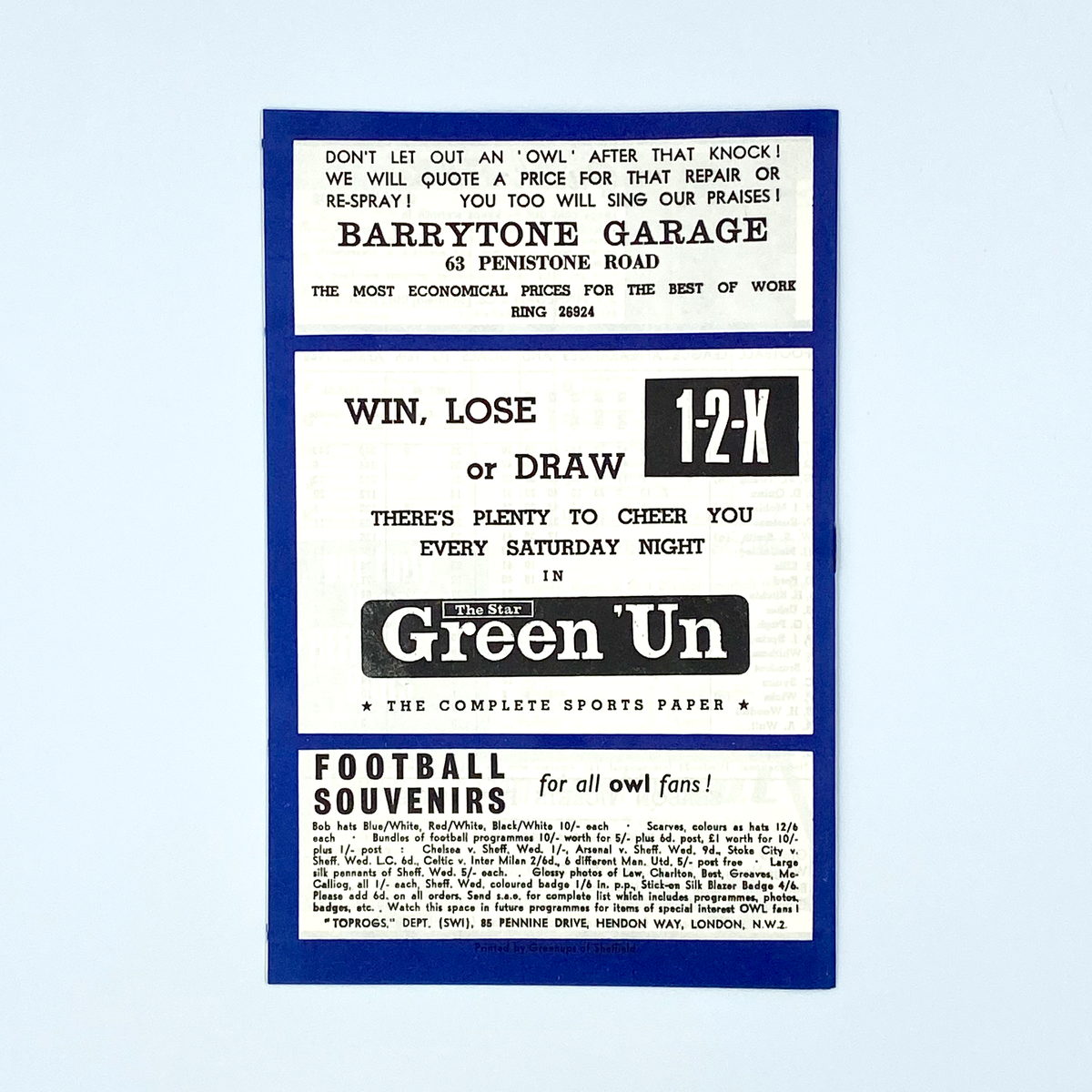 Sheffield Wednesday vs Nottingham Forest Programme (20 April 1968)