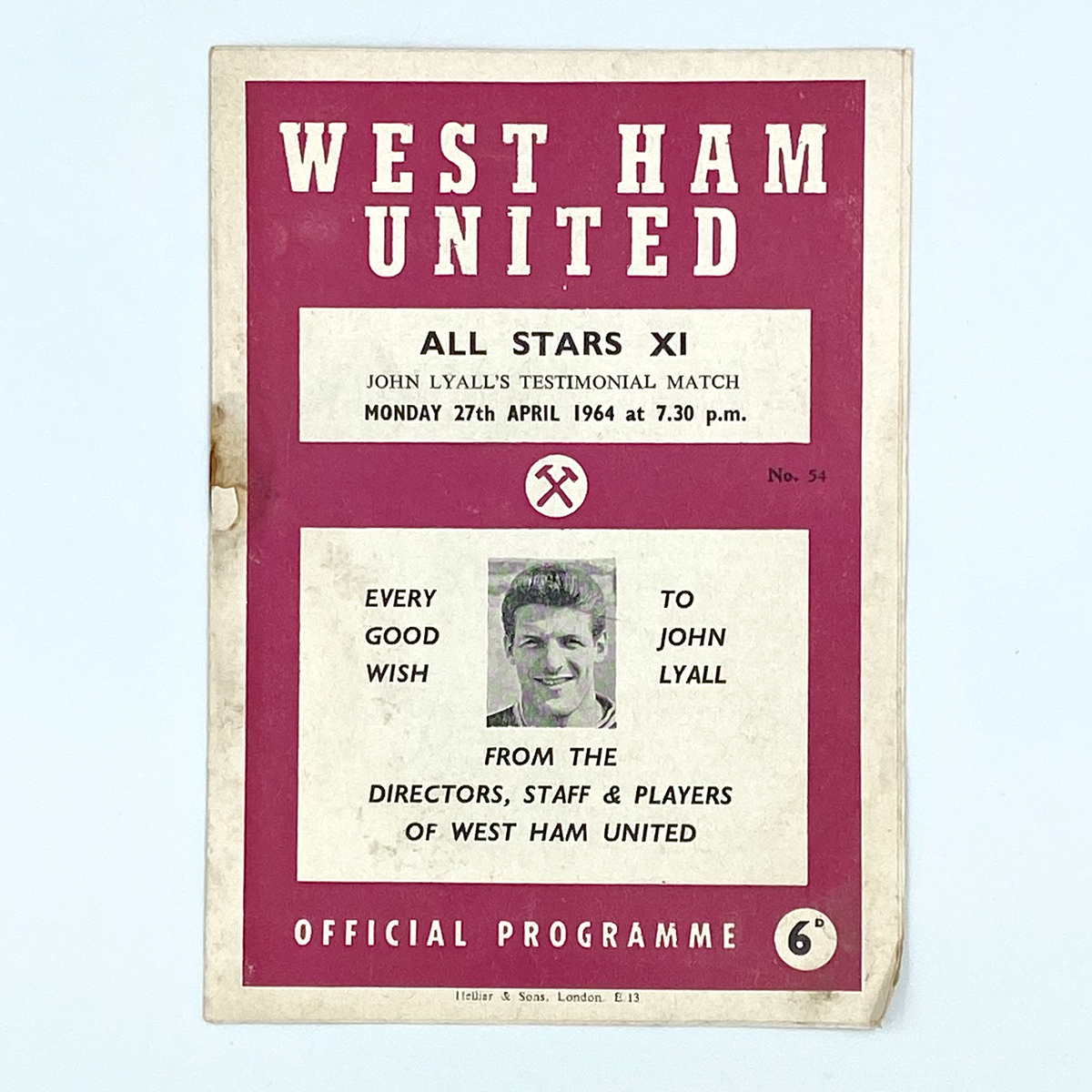 John Lyall Testimonial Match Programme (27 April 1964)