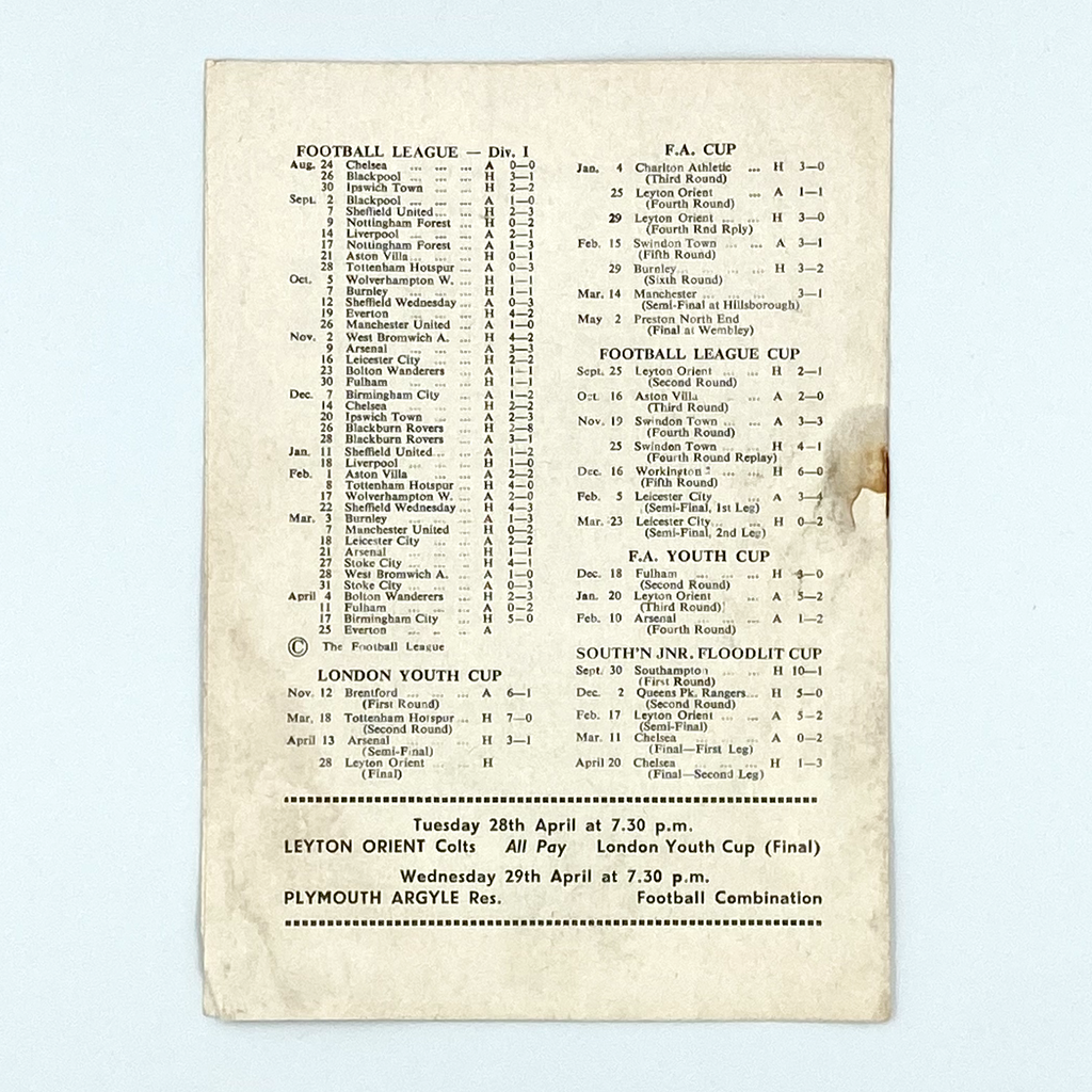 John Lyall Testimonial Match Programme (27 April 1964)
