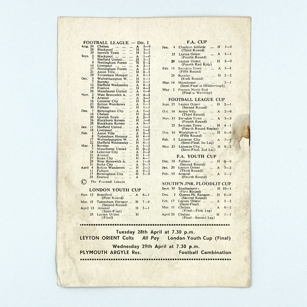 John Lyall Testimonial Match Programme (27 April 1964)