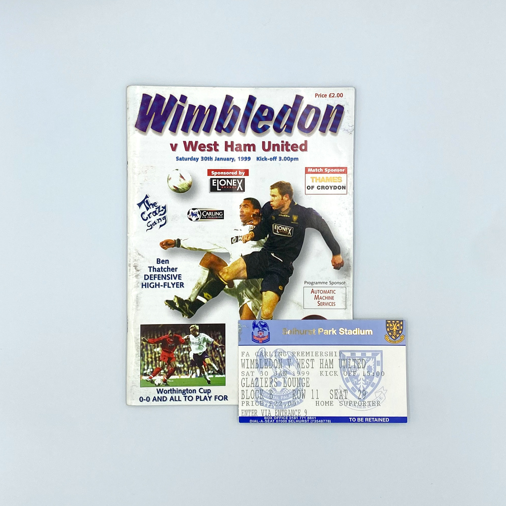 Wimbledon vs West Ham United Programme & Ticket (30 January 1999)