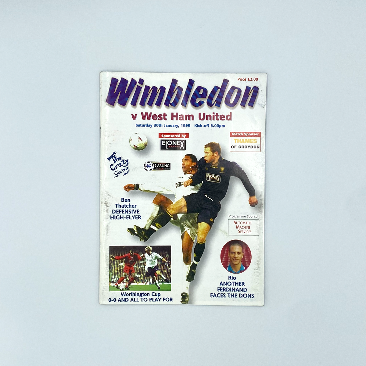 Wimbledon vs West Ham United Programme & Ticket (30 January 1999)