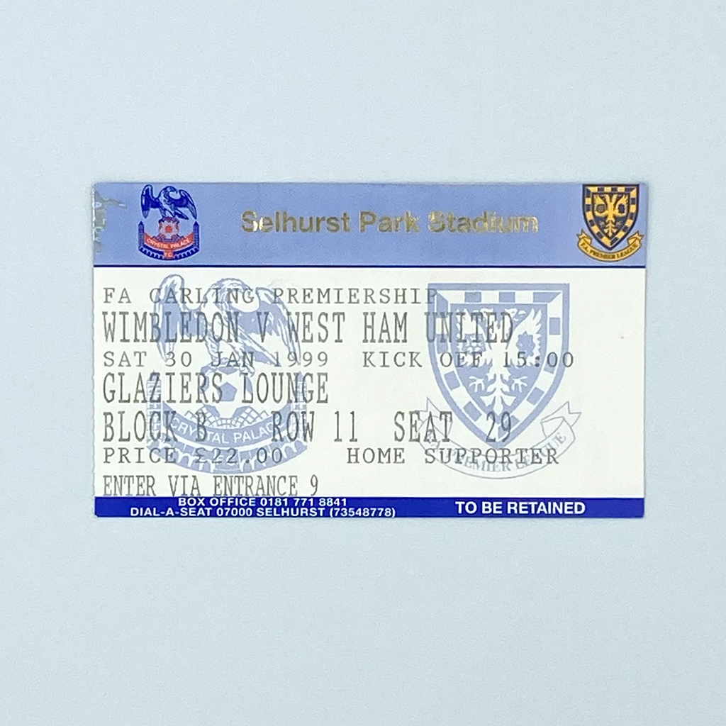Wimbledon vs West Ham United Programme & Ticket (30 January 1999)