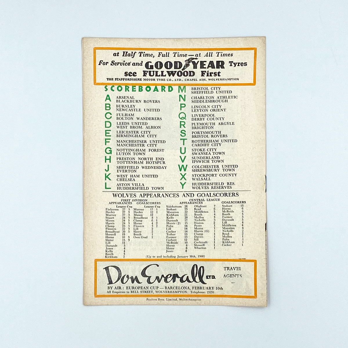 Wolverhampton Wanderers vs Blackpool Programme (6 February 1960)