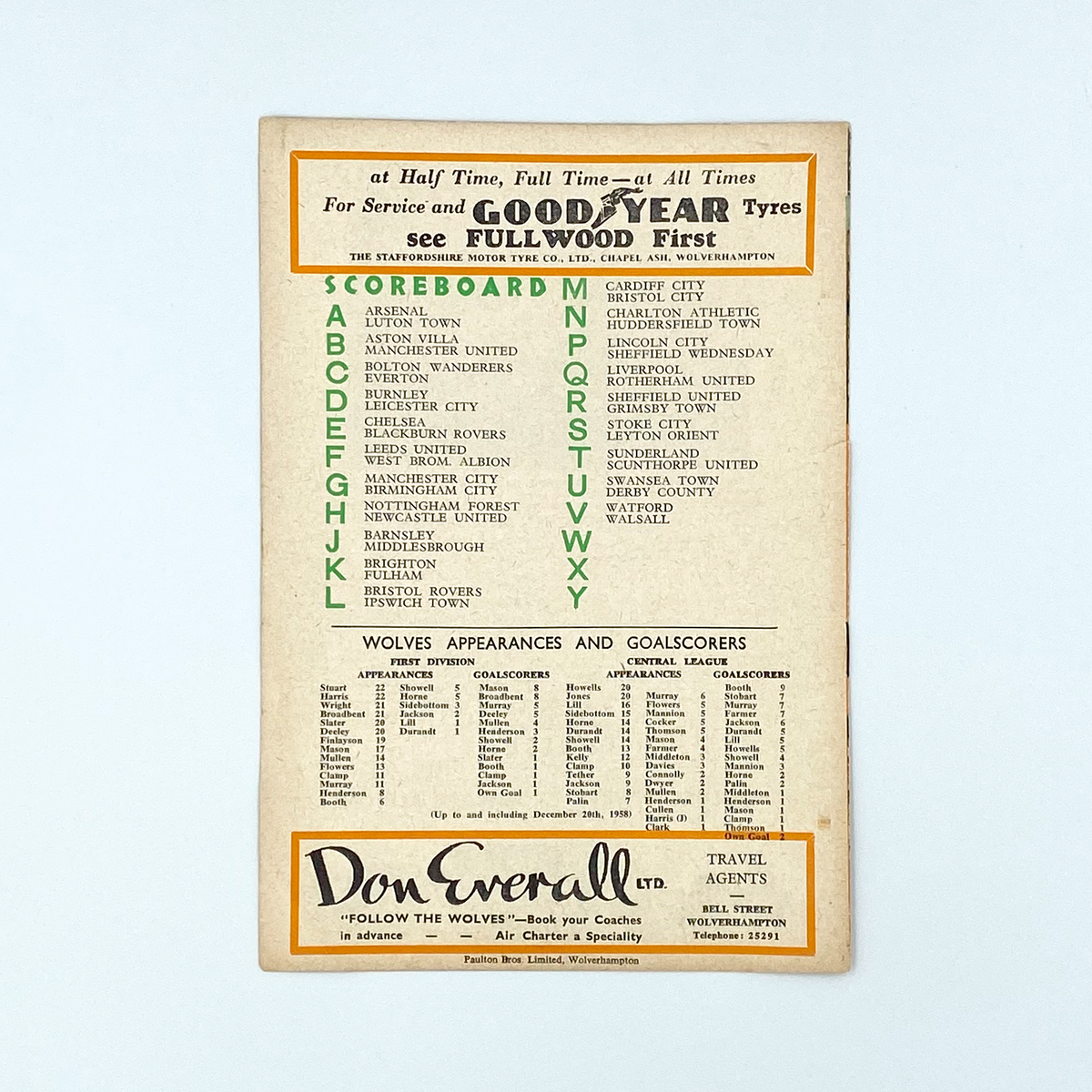 Wolverhampton Wanderers vs Portsmouth Programme (27 December 1958)