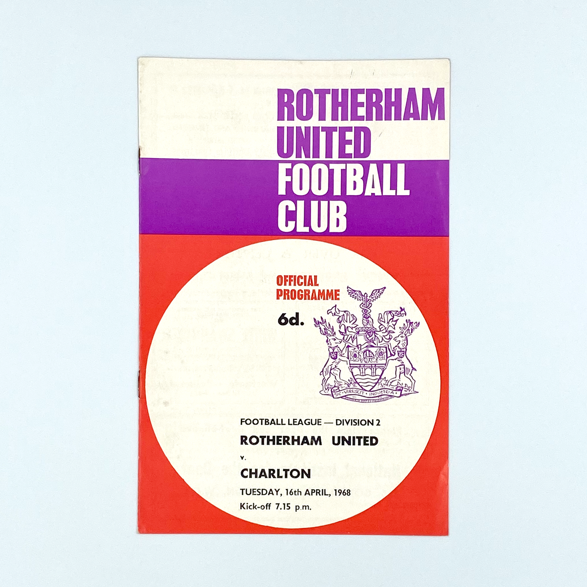 Rotherham United vs Charlton Athletic Programme (16 April 1968)