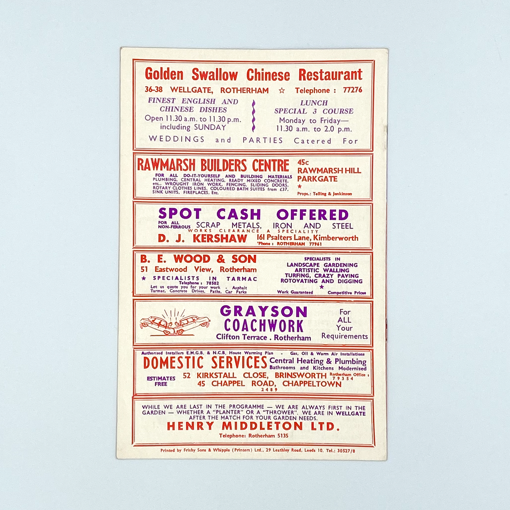 Rotherham United vs Charlton Athletic Programme (16 April 1968)
