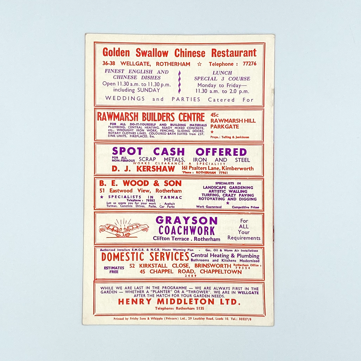 Rotherham United vs Charlton Athletic Programme (16 April 1968)
