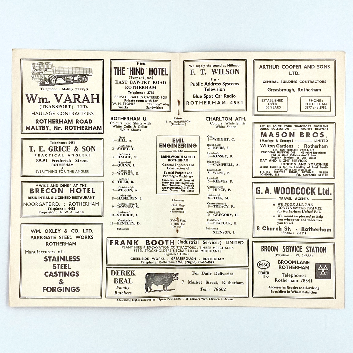 Rotherham United vs Charlton Athletic Programme (16 April 1968)