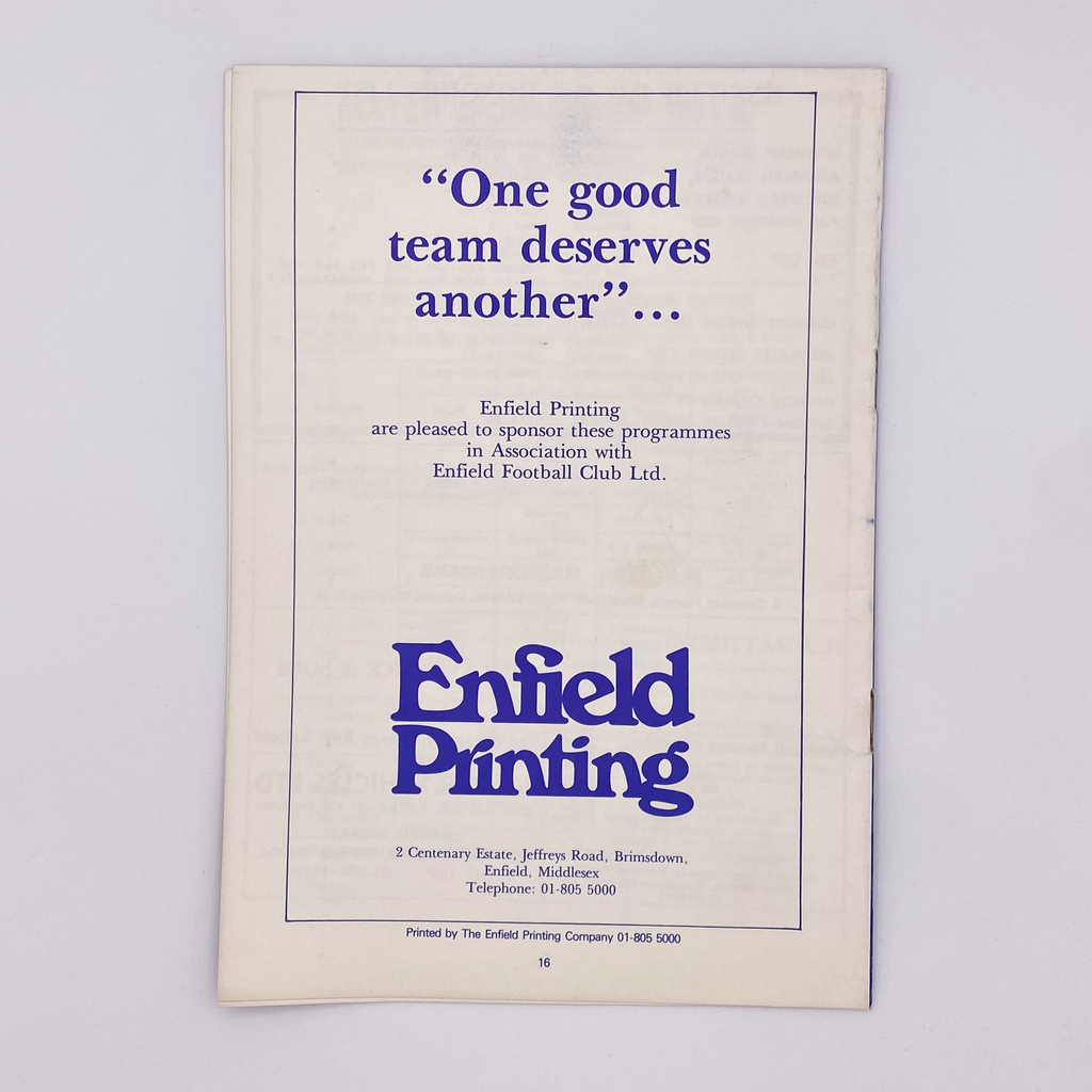Enfield FC vs Crystal Palace Programme & Ticket (2 January 1982)