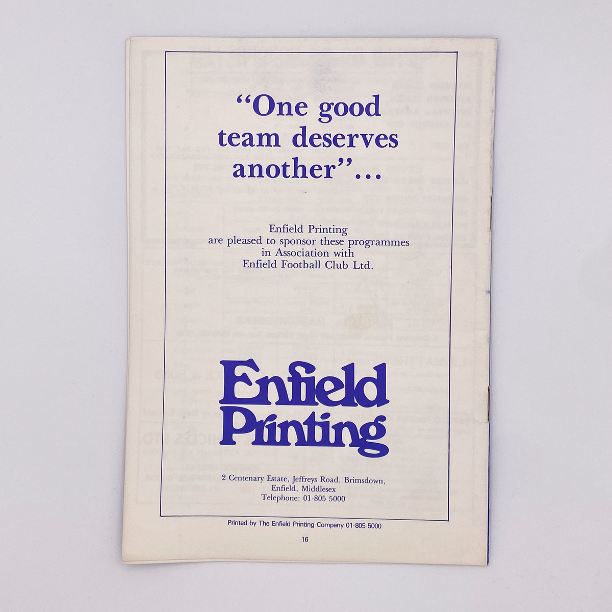 Enfield FC vs Crystal Palace Programme & Ticket (2 January 1982)