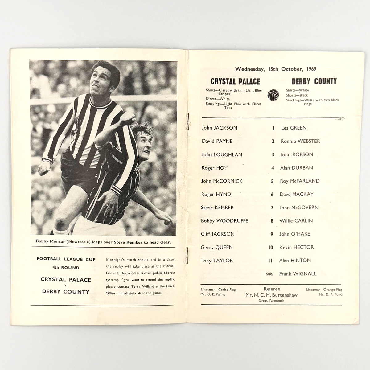 Crystal Palace vs Derby County Programme (15 October 1969)