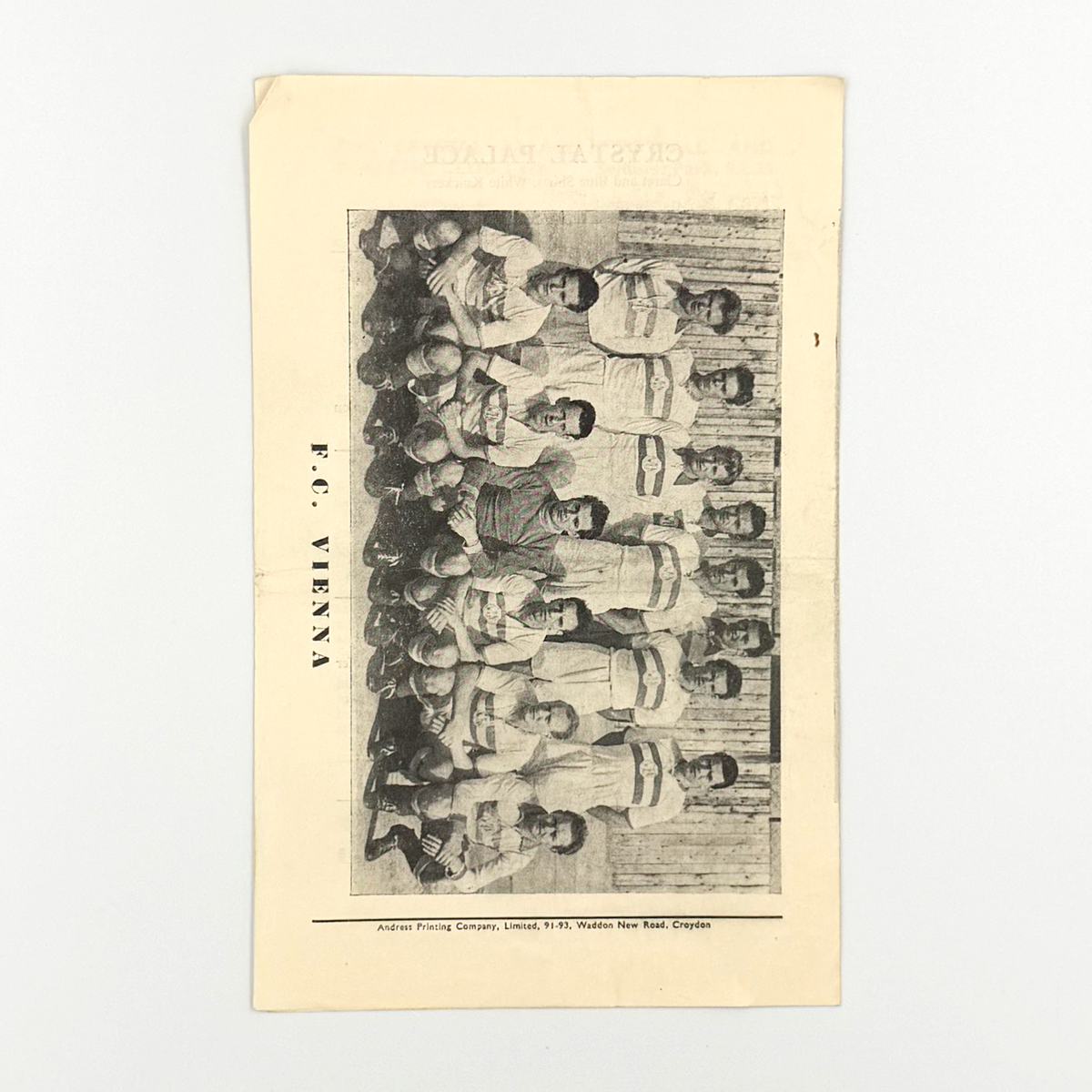 Crystal Palace vs FC Vienna Programme (23 February 1954)