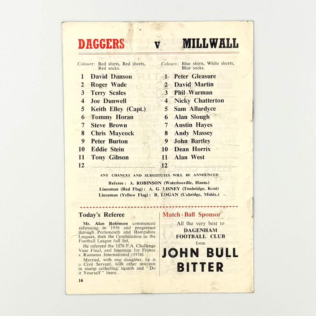 Dagenham FC vs Millwall Programme (12 December 1981)
